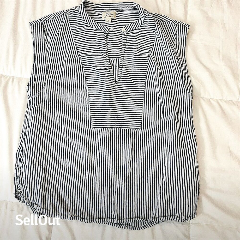 J. Crew Women's Sleeveless Striped Blue Tank Top Size S Casual